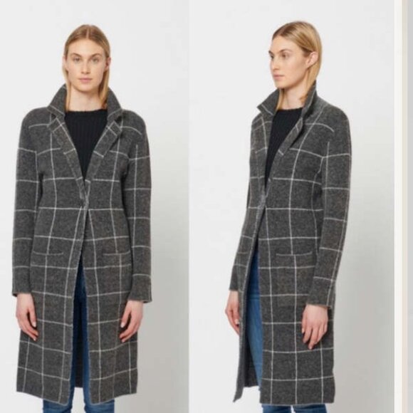 Anthropologie Sweaters - Anthropologie Solenne Coatigan Windowpane Sweater Jacket Gray White S